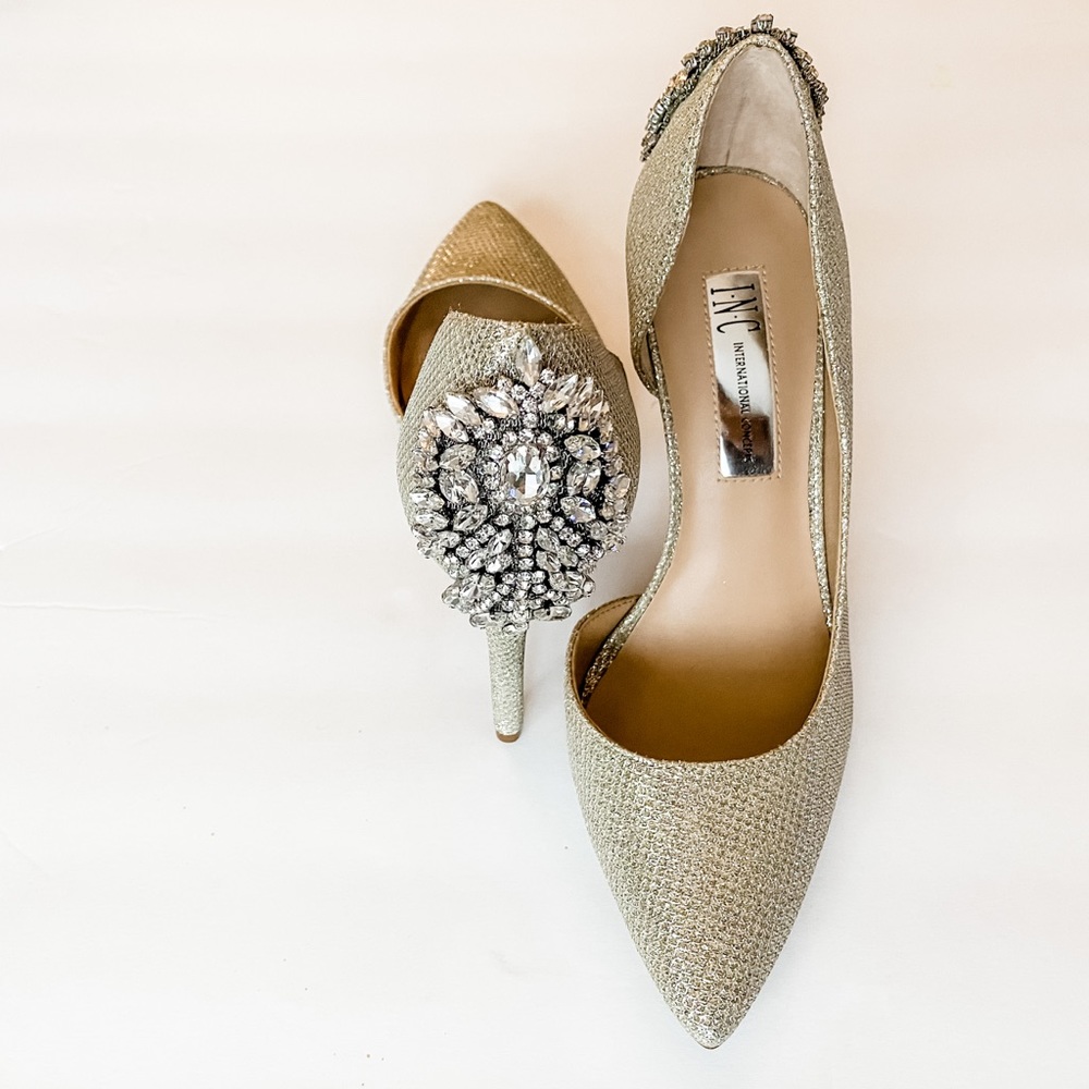 INC Kesya Champagne Embellished Wedding Heels